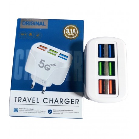 X-62694 МНОГОЗАРЯДНОЕ УСТРОЙСТВО НА 6 USB ПОРТОВ 3.1А БЫСТРАЯ ЗАРЯДКА ORIGINAL (500)